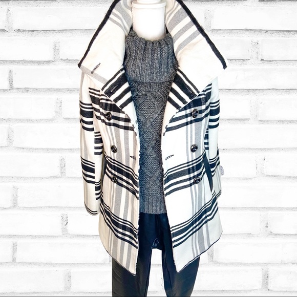 BCX Jackets & Blazers - BCX Black and White Plaid High Neck Coat